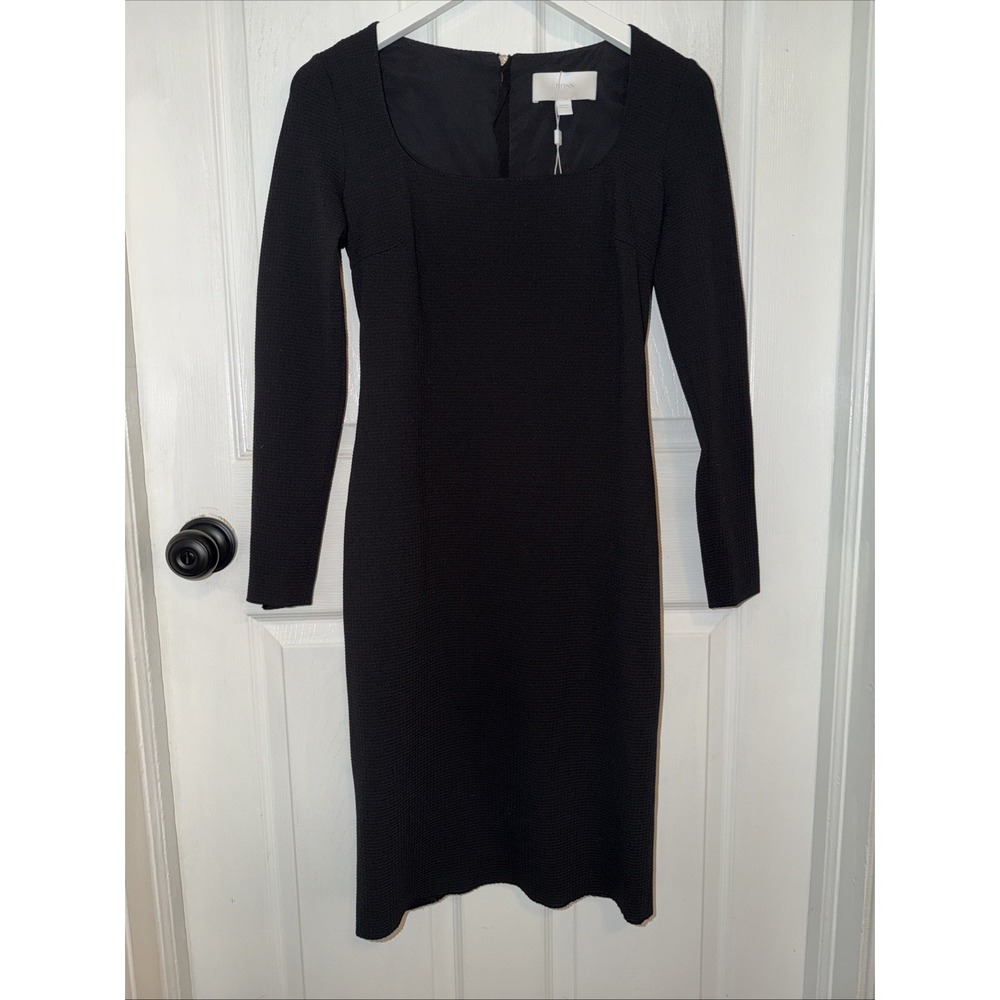 BOSS Hugo Boss Black Sheath Dress Long Sleeve Back Zipper Size US4 IT 40 Stretch